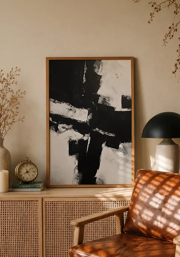 Quadro Abstrato Efeito Texturas em Preto e Branco II