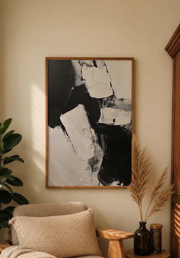 Quadro Abstrato Efeito Texturas em Preto e Branco III