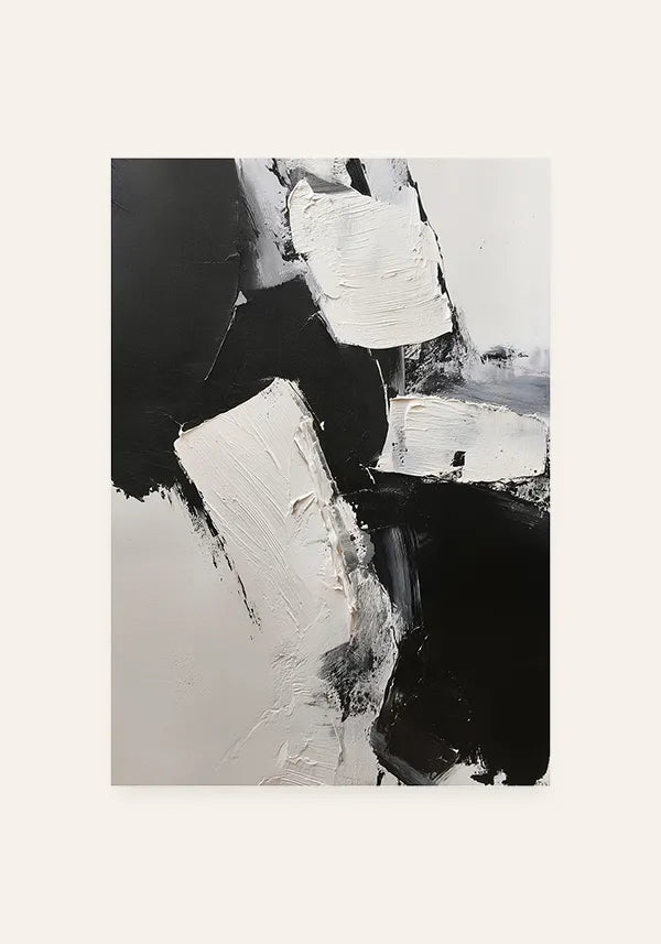 Quadro Abstrato Efeito Texturas em Preto e Branco III