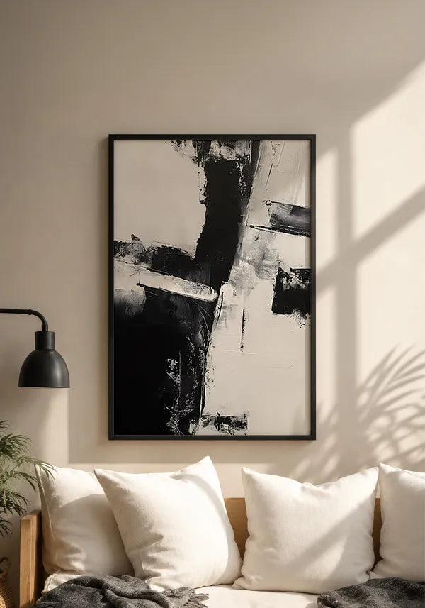Quadro Abstrato Efeito Texturas em Preto e Branco IV