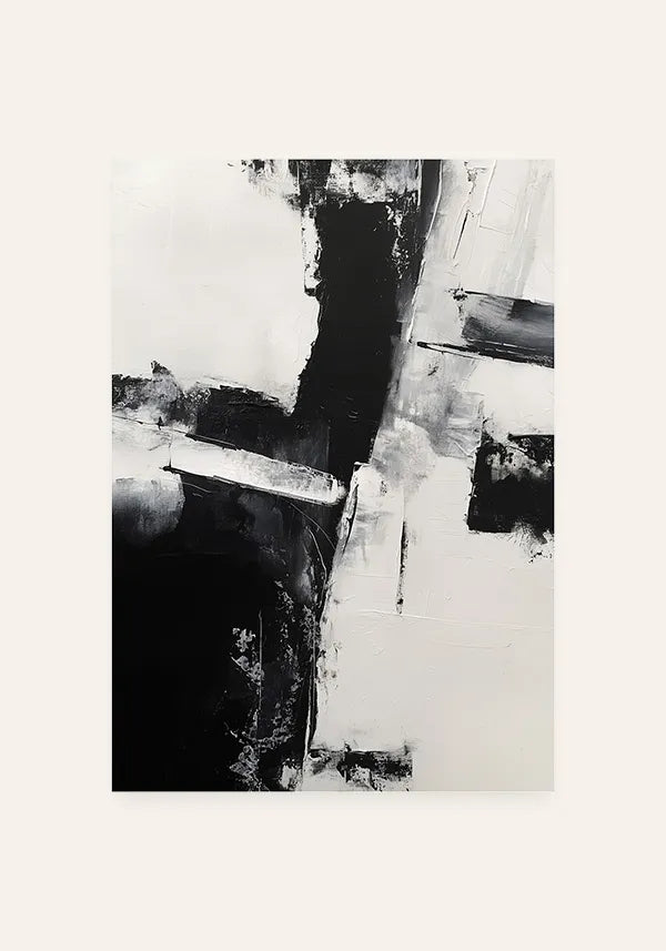 Quadro Abstrato Efeito Texturas em Preto e Branco IV