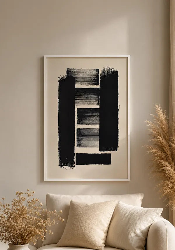 Quadro Abstrato Estilo Pinceladas em Preto e Branco I