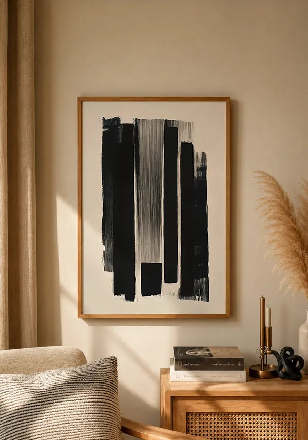 Quadro Abstrato Estilo Pinceladas em Preto e Branco II