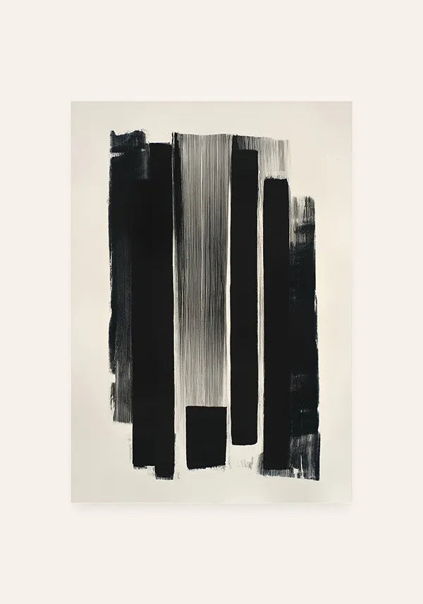 Quadro Abstrato Estilo Pinceladas em Preto e Branco II