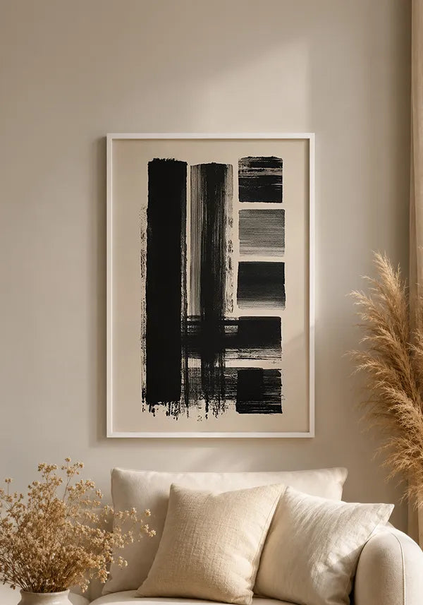 Quadro Abstrato Estilo Pinceladas em Preto e Branco III