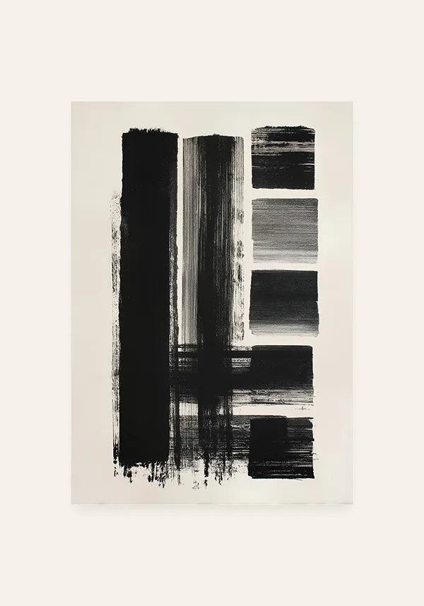 Quadro Abstrato Estilo Pinceladas em Preto e Branco III