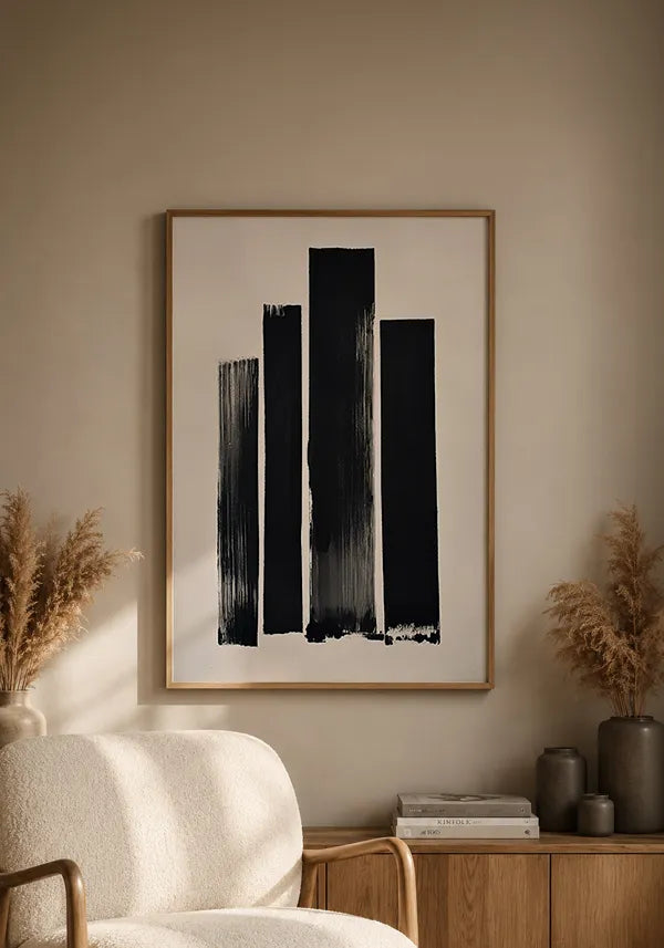 Quadro Abstrato Estilo Pinceladas em Preto e Branco IV