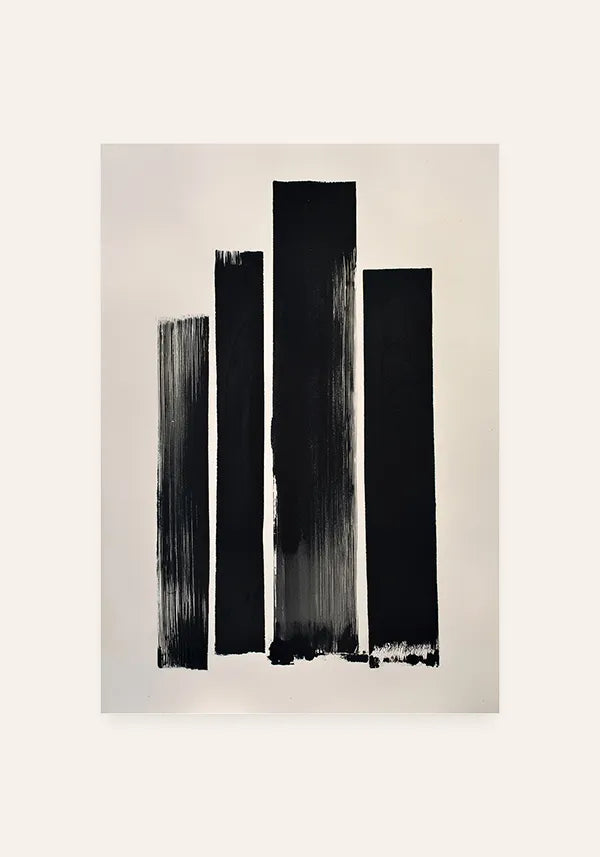Quadro Abstrato Estilo Pinceladas em Preto e Branco IV