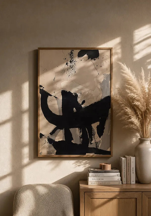 Quadro Abstrato Traços em Preto e Bege I