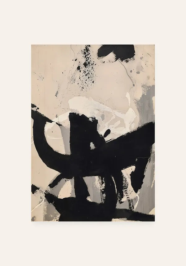 Quadro Abstrato Traços em Preto e Bege I