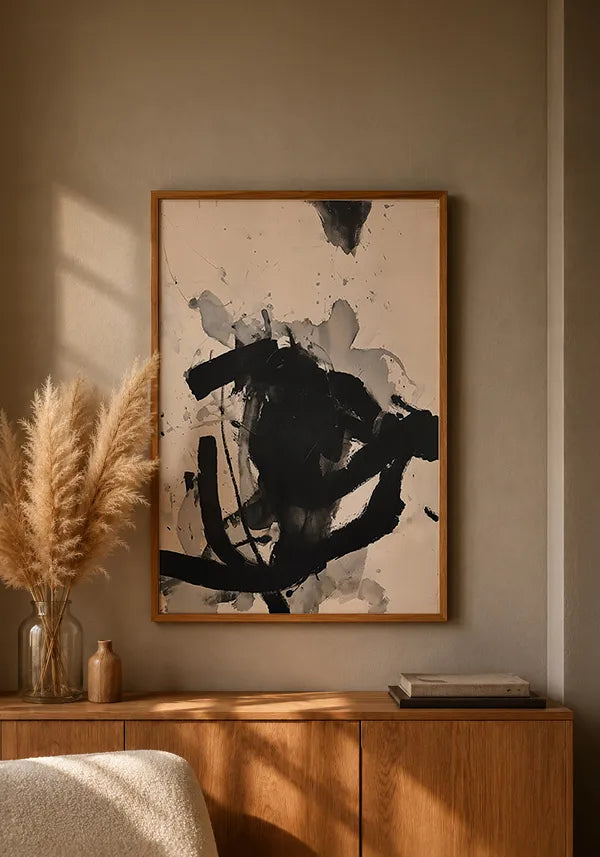 Quadro Abstrato Traços em Preto e Bege II