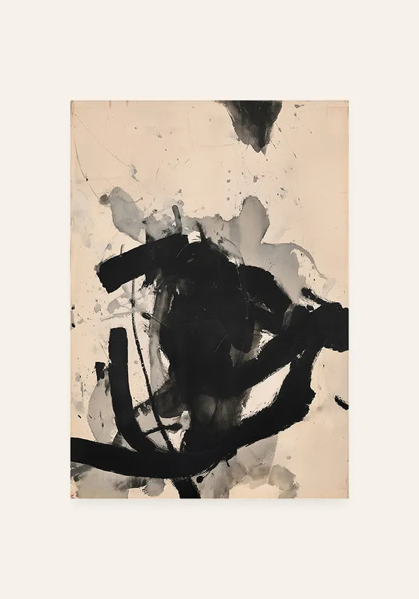 Quadro Abstrato Traços em Preto e Bege II