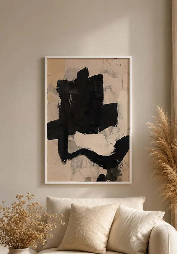Quadro Abstrato Traços em Preto e Bege III