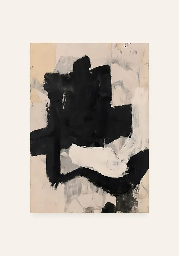 Quadro Abstrato Traços em Preto e Bege III