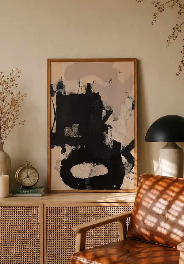 Quadro Abstrato Traços em Preto e Bege IV