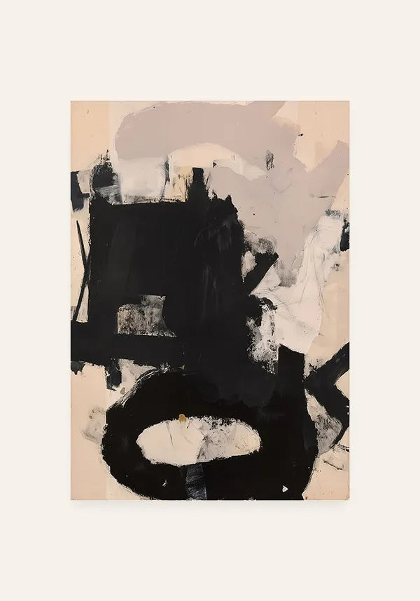 Quadro Abstrato Traços em Preto e Bege IV
