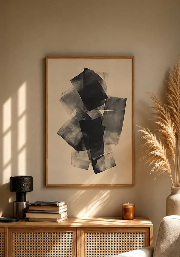 Quadro Abstrato Efeito Camadas Preto e Bege I