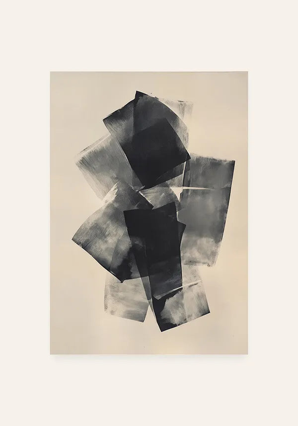 Quadro Abstrato Efeito Camadas Preto e Bege I