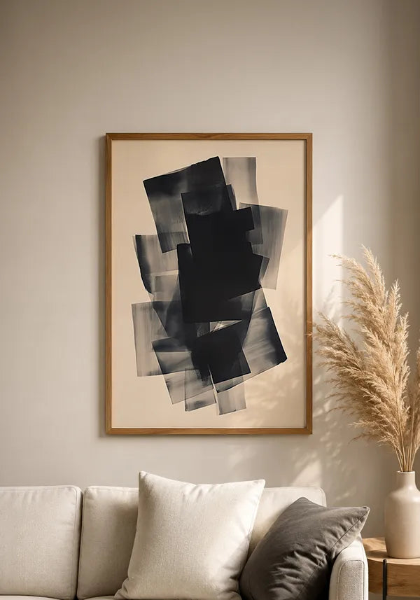 Quadro Abstrato Efeito Camadas Preto e Bege III