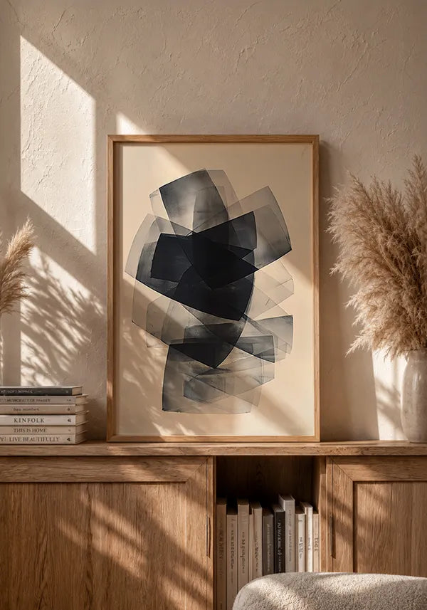 Quadro Abstrato Efeito Camadas Preto e Bege IV
