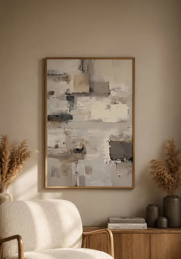 Quadro Abstrato Pintura Moderna com Efeito Textura em Tons Neutros I