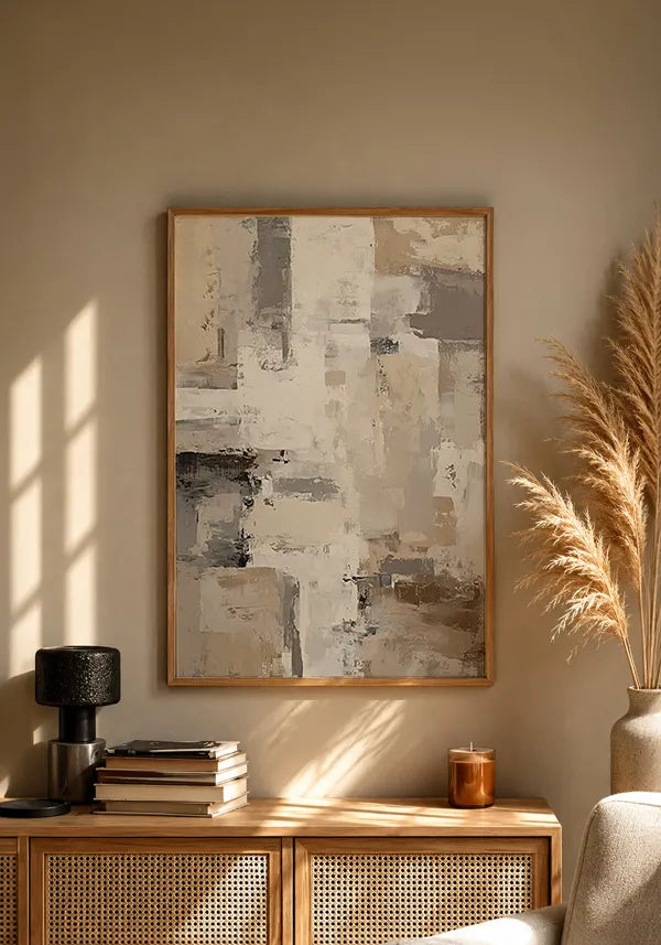 Quadro Abstrato Pintura Moderna com Efeito Textura em Tons Neutros II