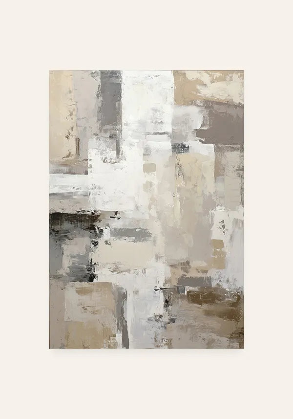 Quadro Abstrato Pintura Moderna com Efeito Textura em Tons Neutros II