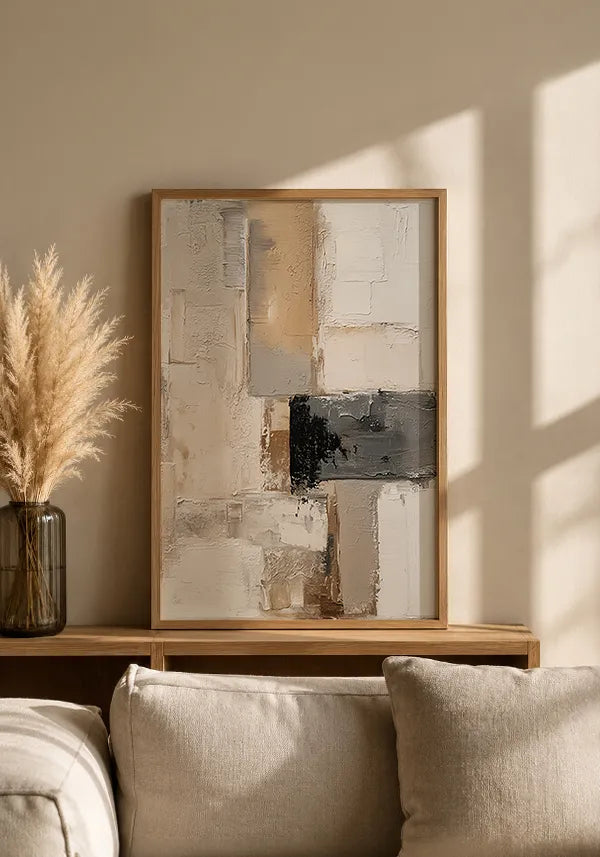 Quadro Abstrato Pintura com Efeito Textura em Tons Neutros e Preto I