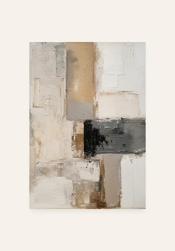 Quadro Abstrato Pintura com Efeito Textura em Tons Neutros e Preto I