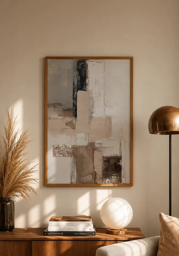 Quadro Abstrato Pintura com Efeito Textura em Tons Neutros e Preto II