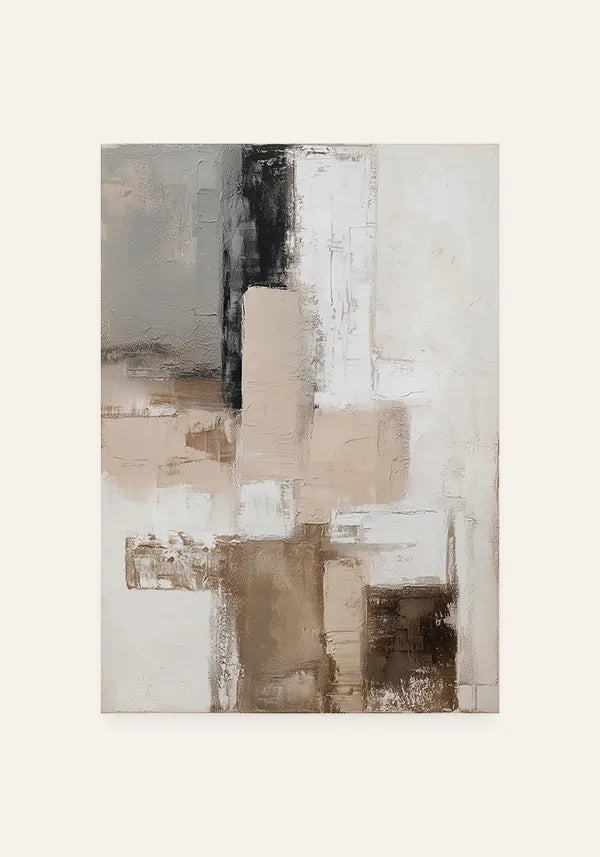Quadro Abstrato Pintura com Efeito Textura em Tons Neutros e Preto II