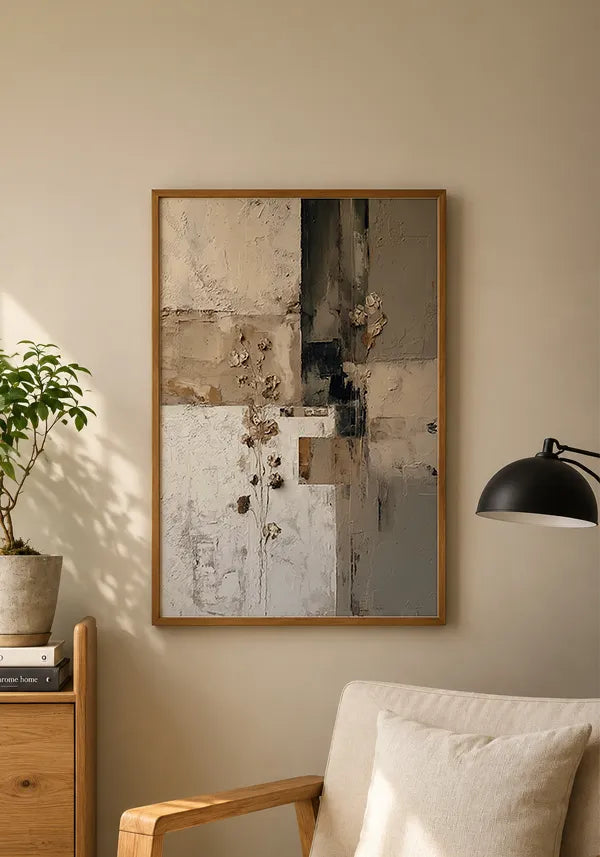 Quadro Abstrato Efeito Textura Moderna em Tons de Cinza e Bege I
