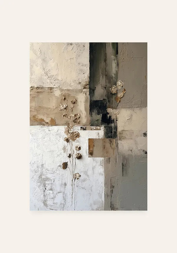 Quadro Abstrato Efeito Textura Moderna em Tons de Cinza e Bege I
