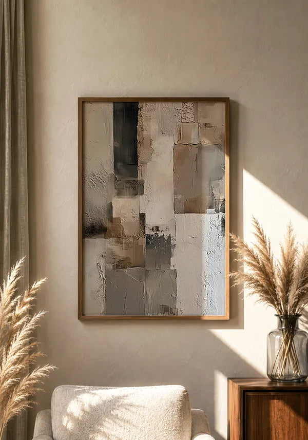 Quadro Abstrato Efeito Textura Moderna em Tons de Cinza e Bege II