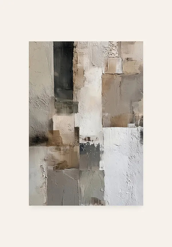 Quadro Abstrato Efeito Textura Moderna em Tons de Cinza e Bege II