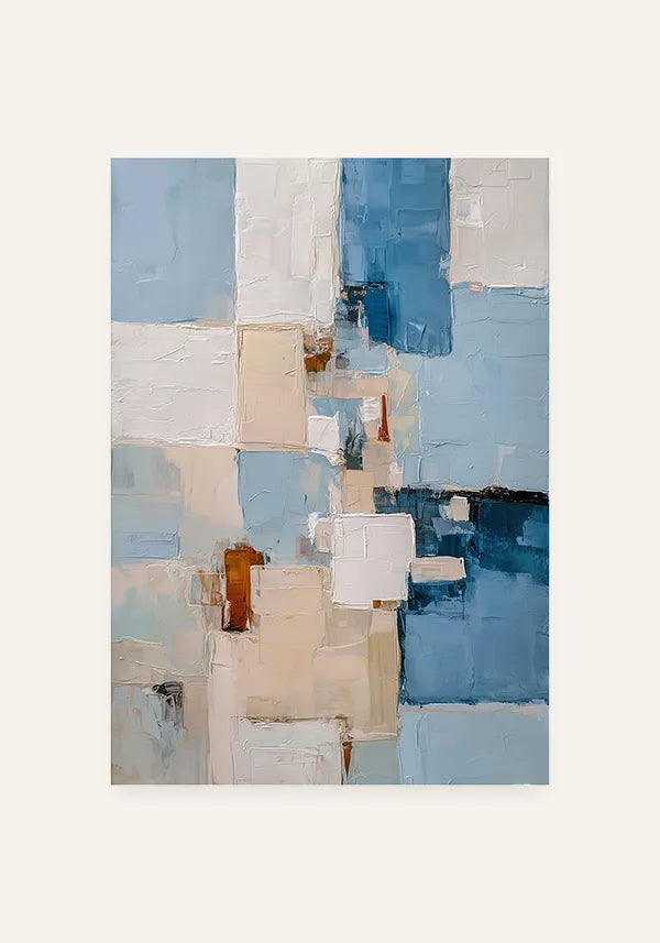 Quadro Abstrato Efeito Texturas em Azul e Tons Neutros II