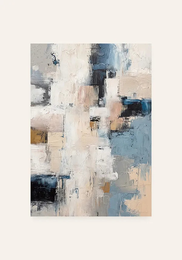 Quadro Abstrato Efeito Textura Moderna em Azul e Off-White I